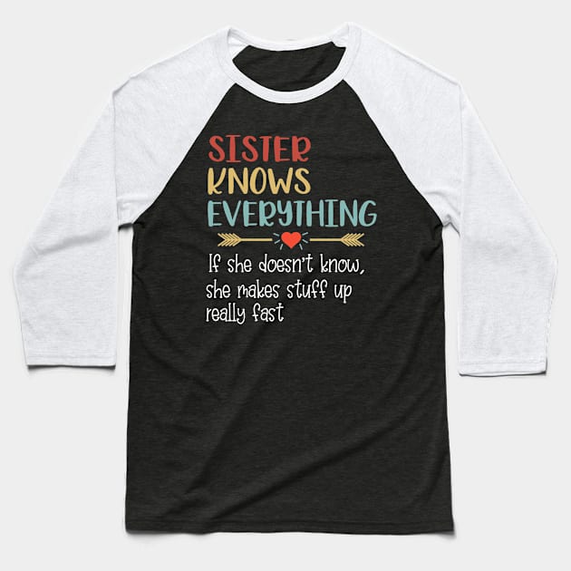 Vintage Sister Knows Everything Family Gifts Baseball T-Shirt by Mikep